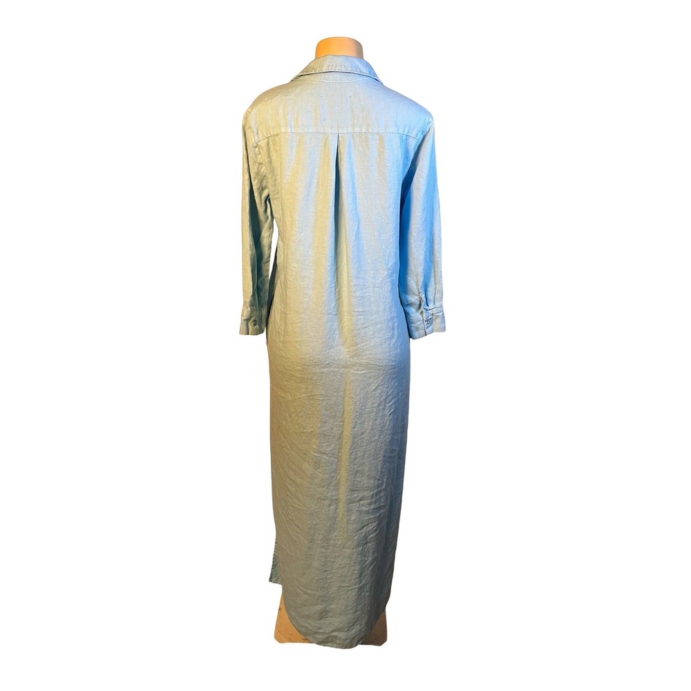L'AGENCE Light Blue Linen‎ Maxi Shirt Dress Long Sleeve Button Down Size S/P - Picture 5 of 15